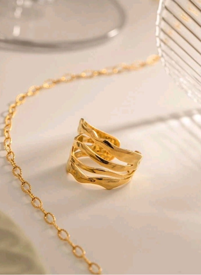 Attractives Trendy Stainless Steel Gold Plated Ring For Women One Size - Image 4
