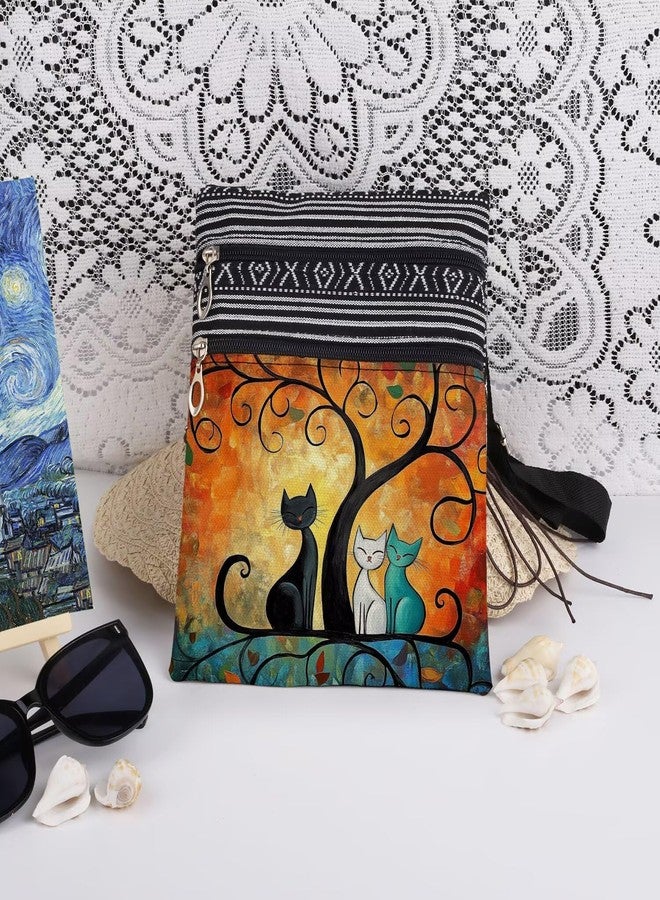 XiaoGalaee Cat Tree Print Crossbody Bag Unisex Adjustable Zipper Shoulder Bag Birthdays Holiday Cat Lovers Gift Mystical Tree Purse - Image 3