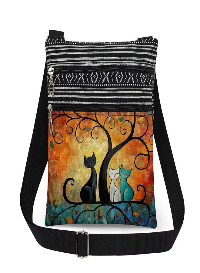 XiaoGalaee Cat Tree Print Crossbody Bag Unisex Adjustable Zipper Shoulder Bag Birthdays Holiday Cat Lovers Gift Mystical Tree Purse - Image 1