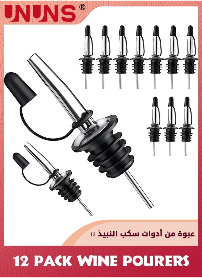 UNUNS Bottle Pourer,12 Pack Stainless Steel Pour Spout With Dust Caps For Bottles,Bottle Pourers For Alcohol,Olive Oil,Speed Pourers  - Image 1