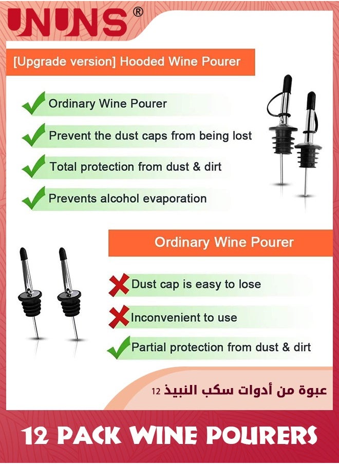 UNUNS Bottle Pourer,12 Pack Stainless Steel Pour Spout With Dust Caps For Bottles,Bottle Pourers For Alcohol,Olive Oil,Speed Pourers  - Image 3