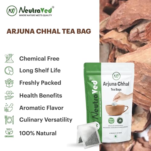 NeutraVed Arjuna Tea - 40 Tea Bags | Pure Arjuna Bark | Herbal for Bad Cholesterol & Healthy Heart | Arjuna in Reusable Zipper Pouch | Pack of 1 - Image 3