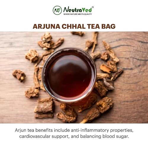 NeutraVed Arjuna Tea - 40 Tea Bags | Pure Arjuna Bark | Herbal for Bad Cholesterol & Healthy Heart | Arjuna in Reusable Zipper Pouch | Pack of 1 - Image 4