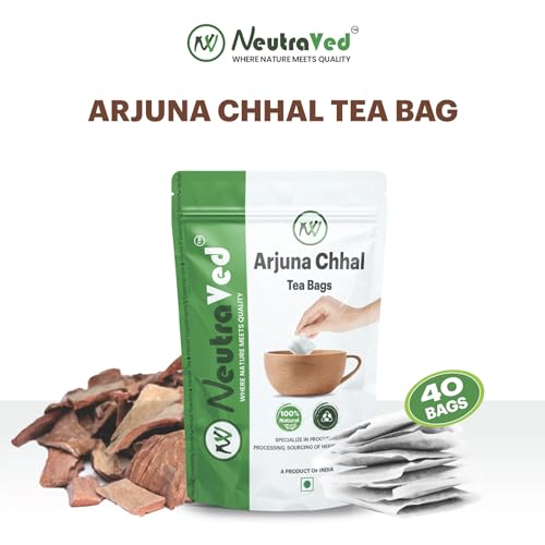 NeutraVed Arjuna Tea - 40 Tea Bags | Pure Arjuna Bark | Herbal for Bad Cholesterol & Healthy Heart | Arjuna in Reusable Zipper Pouch | Pack of 1 - Image 2