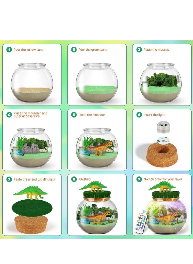 RAKAY Dinosaur Gifts for Boys - Dinosaurs Terrarium Kit for Kids 13-colored LED night light with remote control- Birthday Gift for Boy Ages 4 5 6 7 8-12 Year Old - DIY Dino Toys for Boys - Arts and Crafts Kit for Kids - Image 4