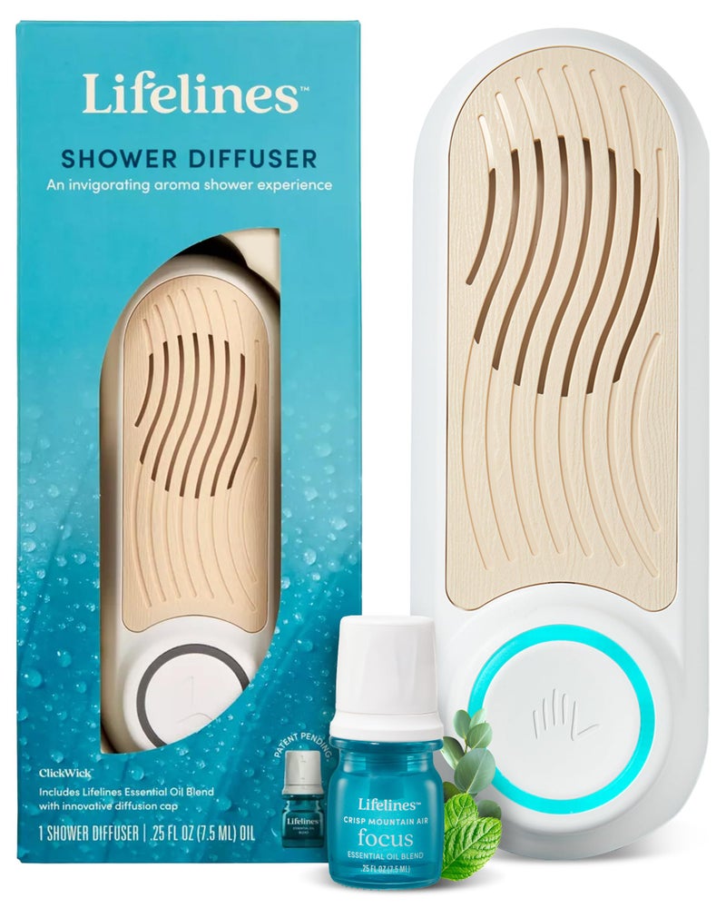 Lifelines Shower Diffuser - Wall-Mounted Essential Oil Diffuser for Showers - Aromatherapy Diffuser for Home Spa Experience, Auto Shut-Off Feature - ClickWick Essential Oil Blend Included - Image 1