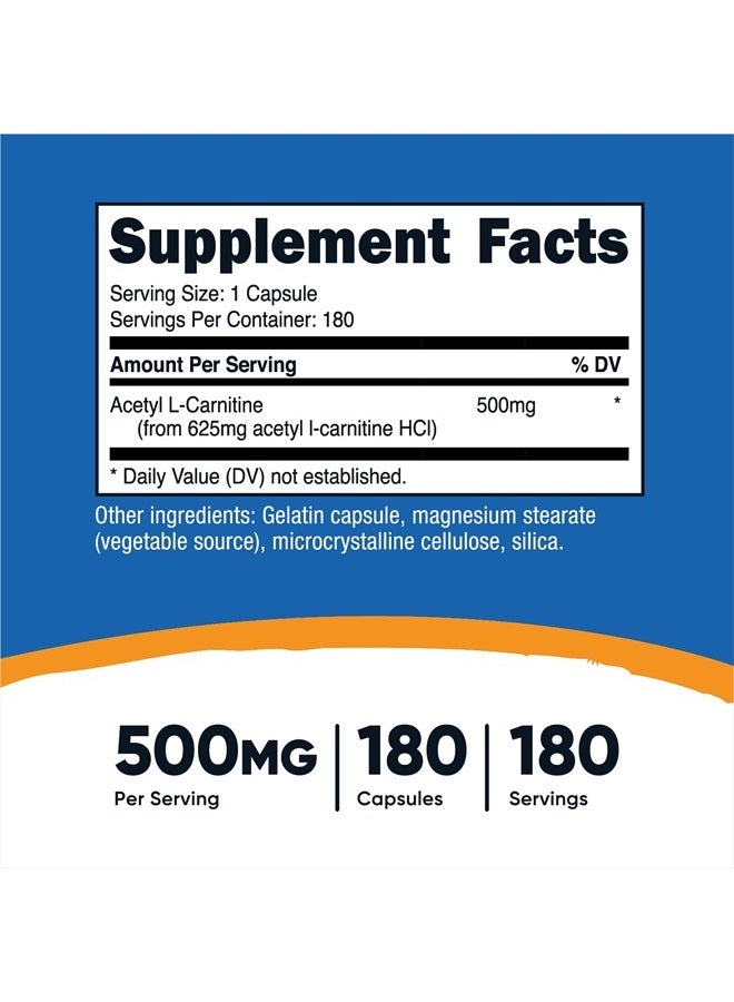 Nutricost Acetyl L-Carnitine 500mg, 180 Capsules - Non-GMO and Gluten Free - Image 2