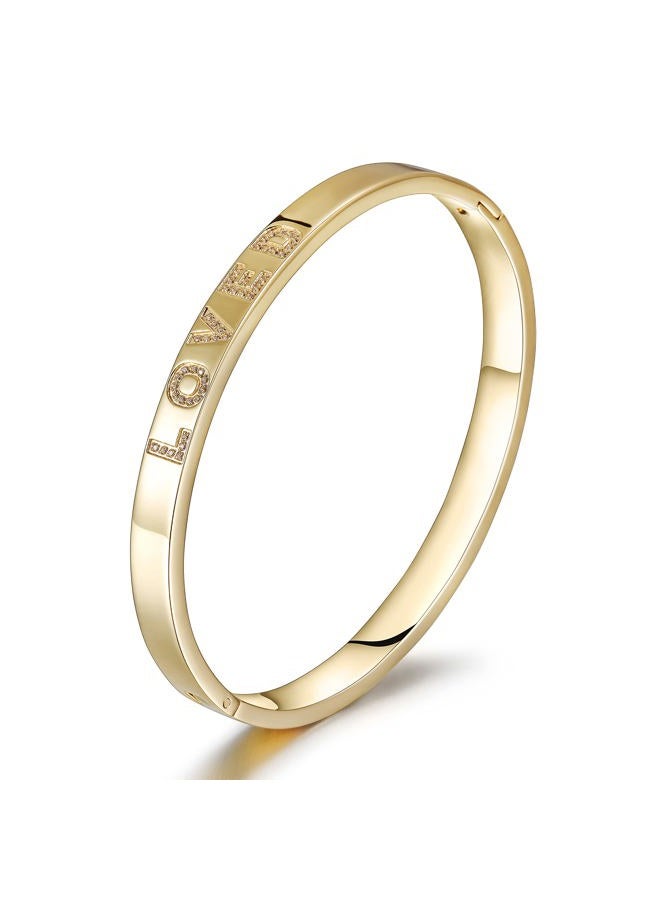 Wistic Gold Bangle Bracelet for Women LOVED XOXO with CZ Polished Chunky Stainless Steel Gold Silver Rose Gold Plated Bangle Jewelry for Adult, Stainless Steel - Image 1