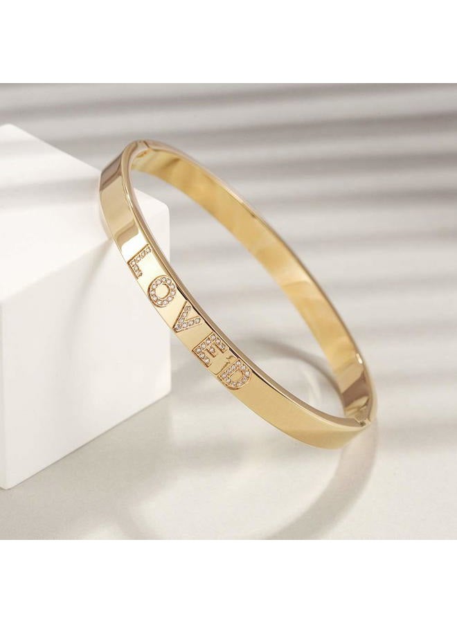 Wistic Gold Bangle Bracelet for Women LOVED XOXO with CZ Polished Chunky Stainless Steel Gold Silver Rose Gold Plated Bangle Jewelry for Adult, Stainless Steel - Image 4