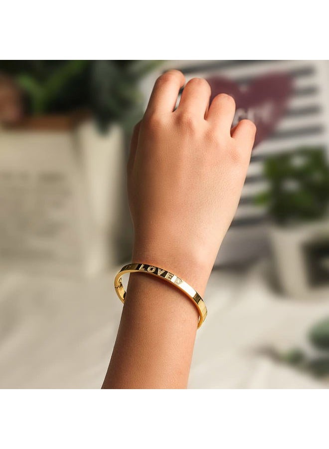 Wistic Gold Bangle Bracelet for Women LOVED XOXO with CZ Polished Chunky Stainless Steel Gold Silver Rose Gold Plated Bangle Jewelry for Adult, Stainless Steel - Image 3