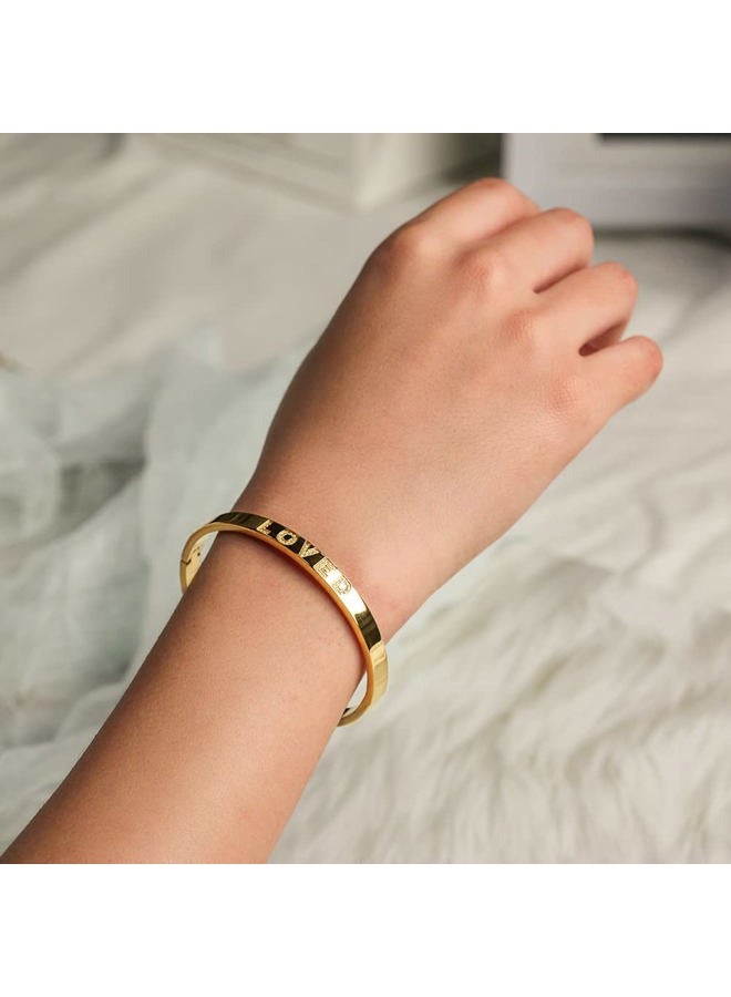 Wistic Gold Bangle Bracelet for Women LOVED XOXO with CZ Polished Chunky Stainless Steel Gold Silver Rose Gold Plated Bangle Jewelry for Adult, Stainless Steel - Image 2