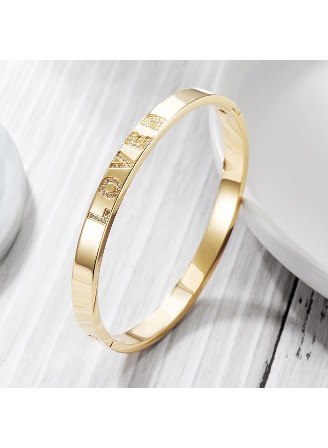 Wistic Gold Bangle Bracelet for Women LOVED XOXO with CZ Polished Chunky Stainless Steel Gold Silver Rose Gold Plated Bangle Jewelry for Adult, Stainless Steel - Image 5