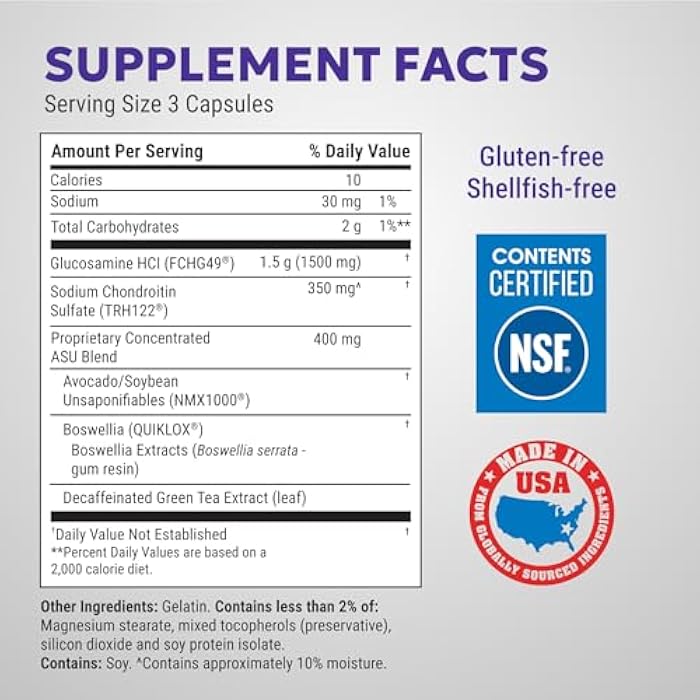 Nutramax Laboratories Nutramax Cosamin ASU Faster-Acting Joint Health Supplement, 150 Capsules | Faster-Acting Formula with Glucosamine, Chondroitin, ASU, and Boswellia for Joint Support, Third Party Tested - Image 2