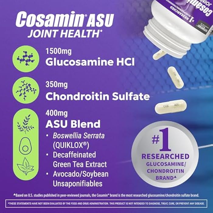 Nutramax Laboratories Nutramax Cosamin ASU Faster-Acting Joint Health Supplement, 150 Capsules | Faster-Acting Formula with Glucosamine, Chondroitin, ASU, and Boswellia for Joint Support, Third Party Tested - Image 3