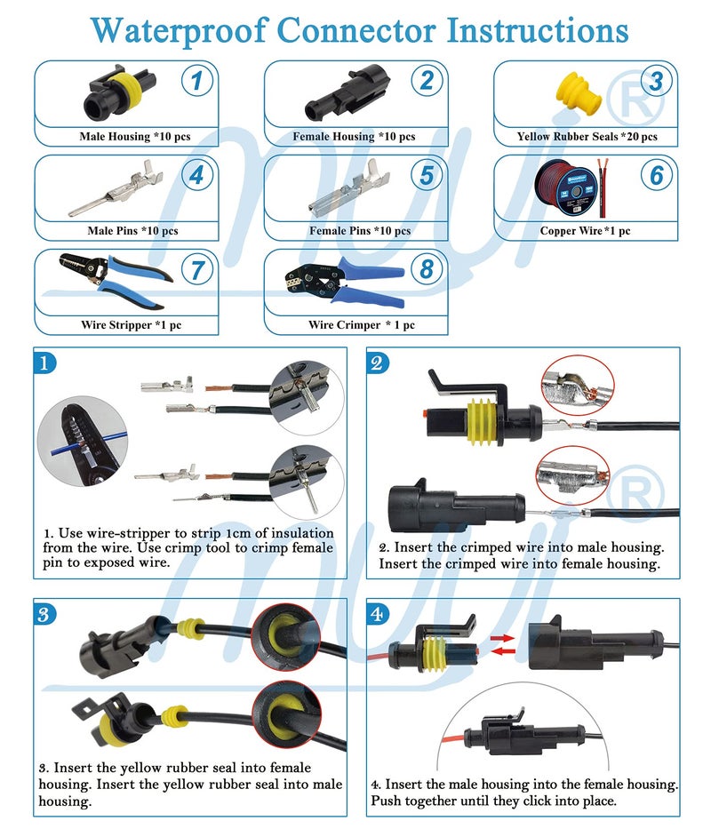 MUYI 10 Kit 3 Pin Way Waterproof Electrical Connector 1.5mm Series Terminals Heat Shrink - Image 5