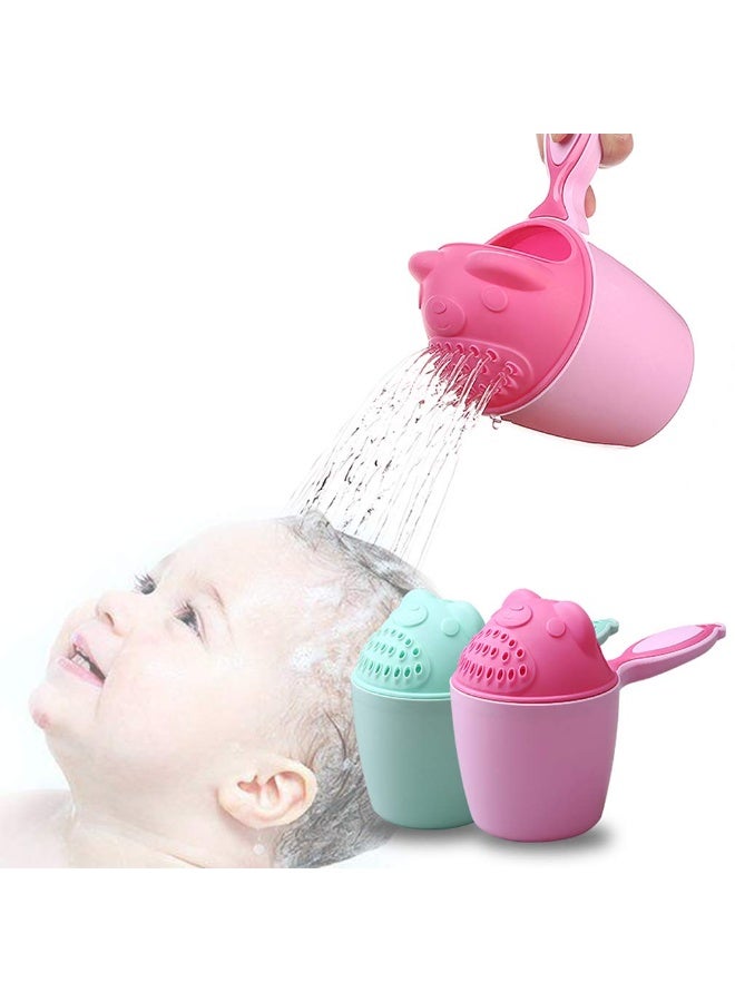دارك هورس كوب استحمام للأطفال على شكل دب، لشطف الشعر وحماية عيون الطفل (أخضر + وردي) - Image 1
