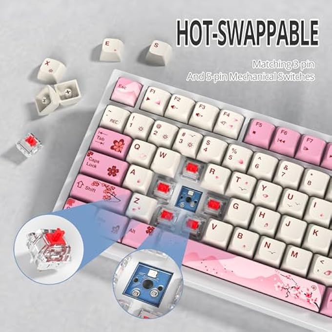rayihni 75% TKL WIRED MECHANICAL KEYBOARD,RGB BACKLIT GASKET MOUNT 82 KEY HOT SWAPPABLE CUSTOM LINEAR RED SWITCH GAMING KEYBOARD WITH VOLUME KNOB & PBT KEYCAPS (PINK) - Image 2
