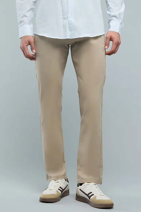 R&B Solid Slim Fit Pants with Button Closure