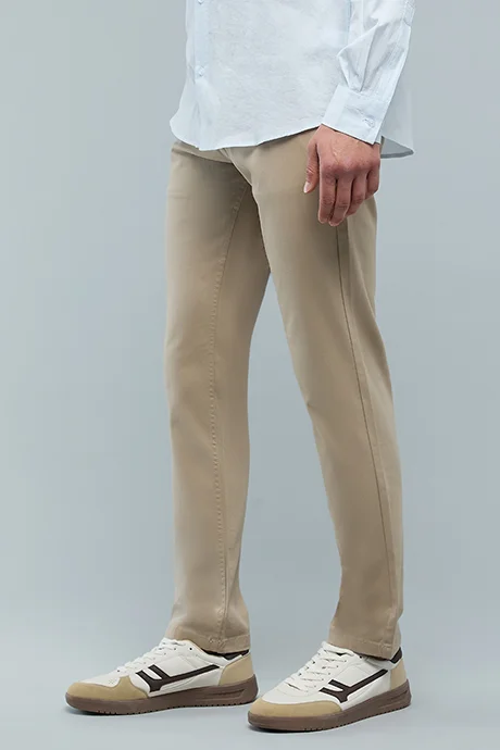 R&B Solid Slim Fit Pants with Button Closure