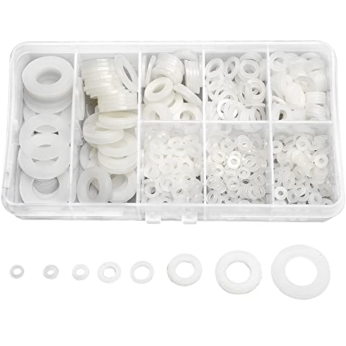 QTEATAK 510 Pcs White Nylon Flat Washer Assortment Kit for Electrical Connections on Household & Commercial Appliances, (M2 M2.5 M3 M4 M5 M6 M8 M10) - Image 1