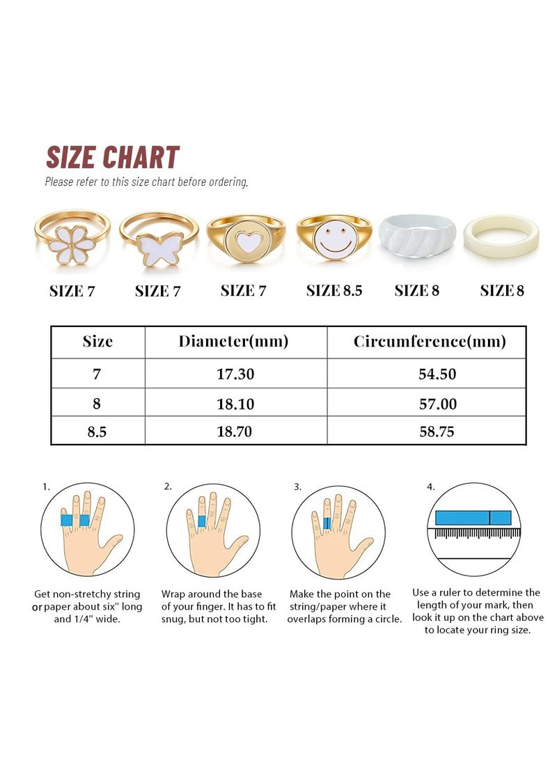 KASTWAVE Rings Aesthetic Rings for Girls Women Y2K Preppy Jewelry Gold Stackable Joint Finger Rings for Teen Girls Smiley Face Butterfly Flower Rings Pack Gift for Her - Image 4