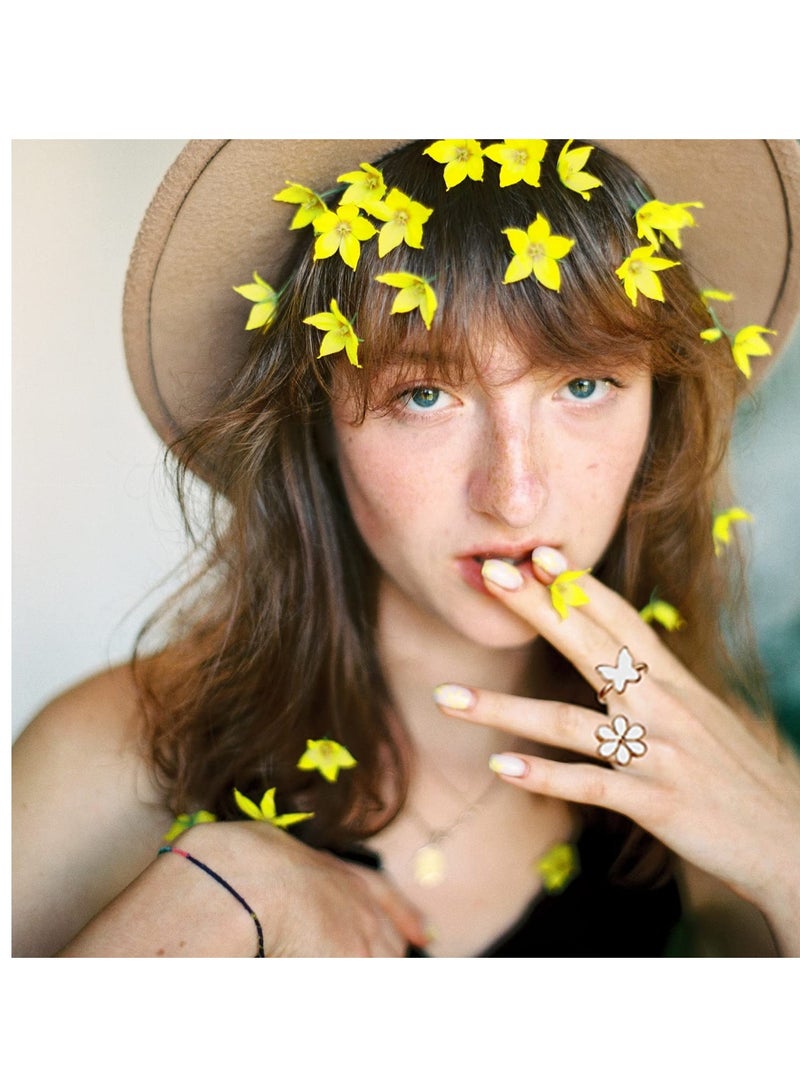 KASTWAVE Rings Aesthetic Rings for Girls Women Y2K Preppy Jewelry Gold Stackable Joint Finger Rings for Teen Girls Smiley Face Butterfly Flower Rings Pack Gift for Her - Image 3