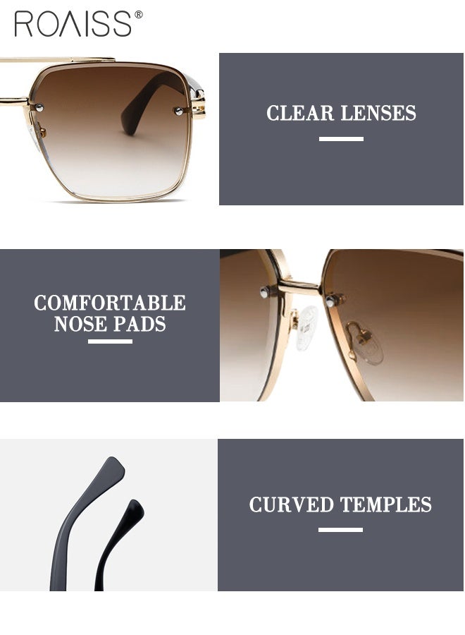 رويس نظارات شمسية مربعة للرجال والنساء، نظارات شمسية بحماية UV400 مع إطار من البولي كربونات والمعدن، نظارات شمسية عصرية مضادة للوهج للرجال للقيادة والصيد والسفر، ذهبية، 57 مم - Image 4