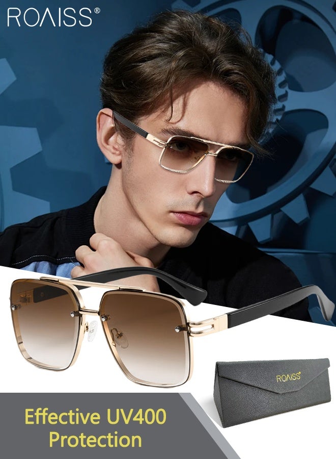رويس نظارات شمسية مربعة للرجال والنساء، نظارات شمسية بحماية UV400 مع إطار من البولي كربونات والمعدن، نظارات شمسية عصرية مضادة للوهج للرجال للقيادة والصيد والسفر، ذهبية، 57 مم - Image 1