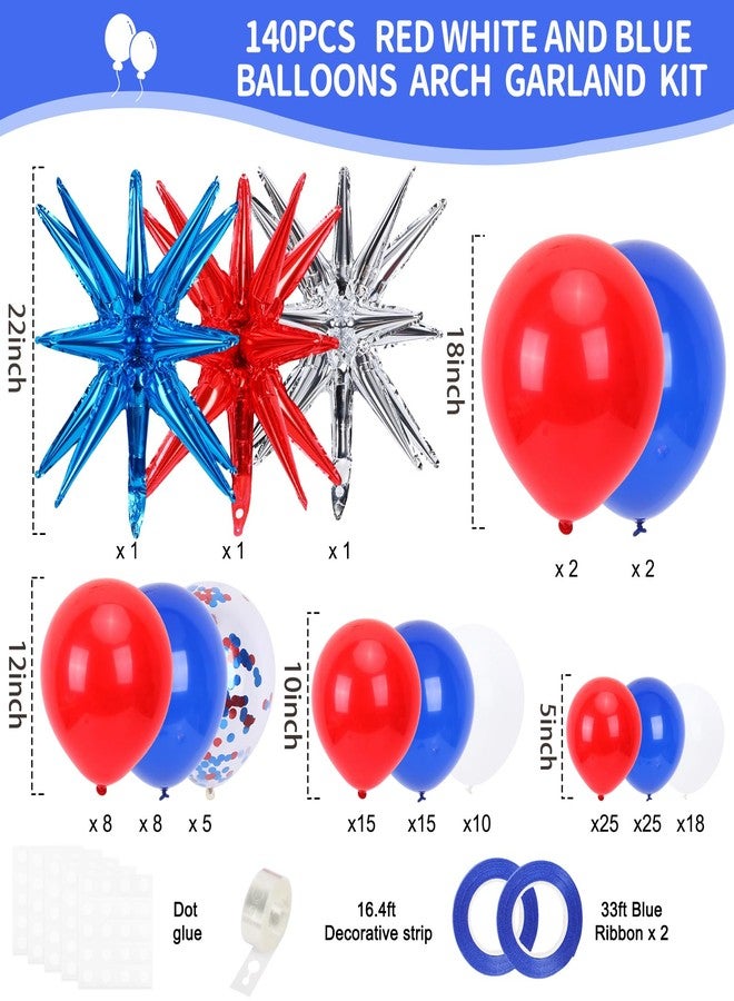 RUBFAC 140pcs Red White and Blue Balloon Garland Arch Kit, Red White Blue Confetti Star Latex Balloons for Birthday Wedding Graduation New Year Party Decorations - Image 2