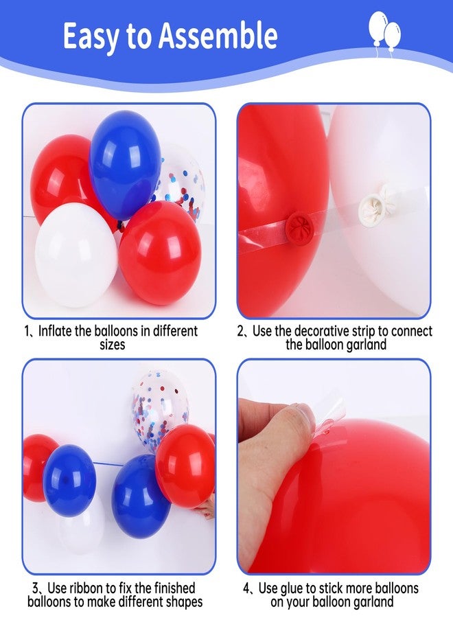 RUBFAC 140pcs Red White and Blue Balloon Garland Arch Kit, Red White Blue Confetti Star Latex Balloons for Birthday Wedding Graduation New Year Party Decorations - Image 3