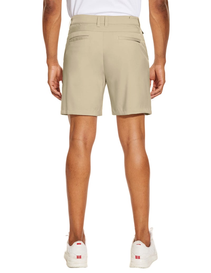 PULI Mens Golf Shorts 7 inch Inseam Casual Flat Front Dress Shorts Hybrid Surfing Hiking Fishing Relaxed Fit with Pockets Khaki 32 - Image 3