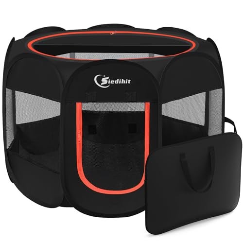Siedihit Dog Playpen, Large Puppy Pet Playpen, Dog Crate Tent Cage Indoor/Outdoor, Portable Pop Up Dogs Kennel Playpen with Carrying Case for Dogs/Cats/Rabbitss, Black - Image 1