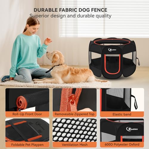 Siedihit Dog Playpen, Large Puppy Pet Playpen, Dog Crate Tent Cage Indoor/Outdoor, Portable Pop Up Dogs Kennel Playpen with Carrying Case for Dogs/Cats/Rabbitss, Black - Image 5