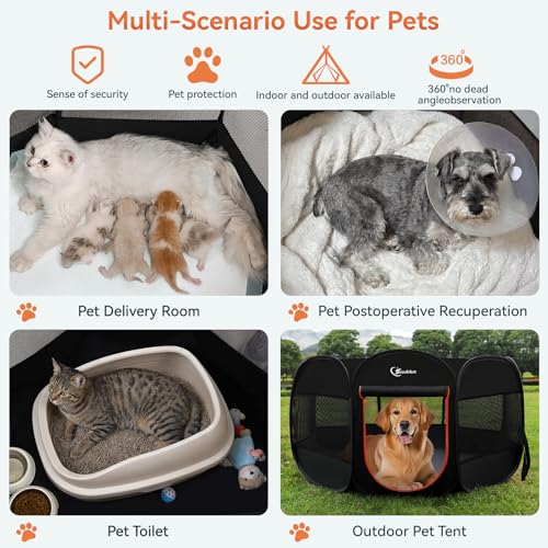Siedihit Dog Playpen, Large Puppy Pet Playpen, Dog Crate Tent Cage Indoor/Outdoor, Portable Pop Up Dogs Kennel Playpen with Carrying Case for Dogs/Cats/Rabbitss, Black - Image 4