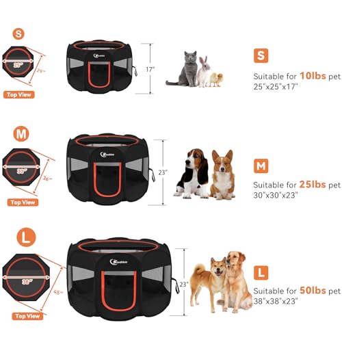 Siedihit Dog Playpen, Large Puppy Pet Playpen, Dog Crate Tent Cage Indoor/Outdoor, Portable Pop Up Dogs Kennel Playpen with Carrying Case for Dogs/Cats/Rabbitss, Black - Image 2