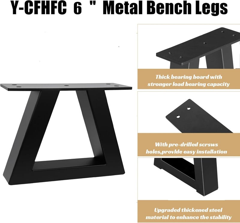 YCFHFC 6 Inch Trapezoid Metal Table Legs Heavy Duty Steel Furniture Legs for DIY Sofa, Couch, Bench,Stool,Coffee Table,End Side Cabinet Feets (Set of 2, Black) - Image 4