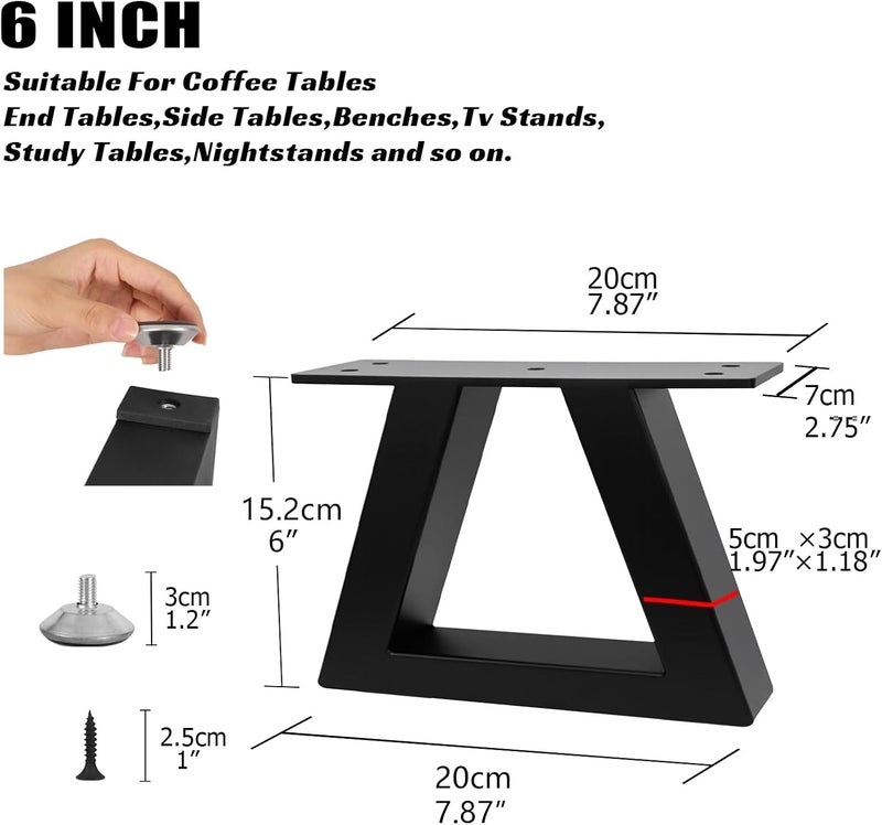 YCFHFC 6 Inch Trapezoid Metal Table Legs Heavy Duty Steel Furniture Legs for DIY Sofa, Couch, Bench,Stool,Coffee Table,End Side Cabinet Feets (Set of 2, Black) - Image 3