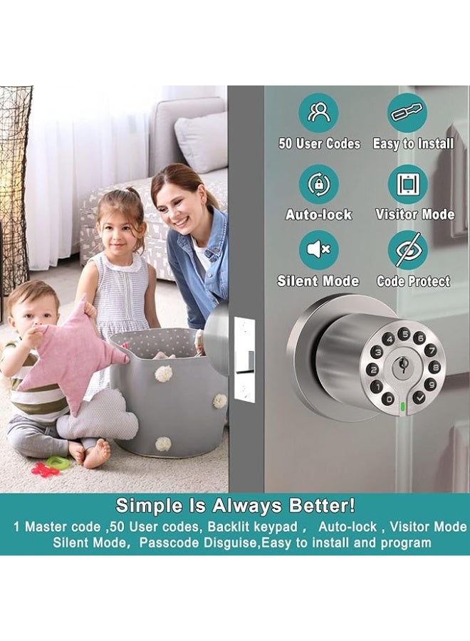 BOTHSTAR keypad door knob with key, keyless entry lock, 50 user codes, auto lock, easy installation for home and office - Image 2