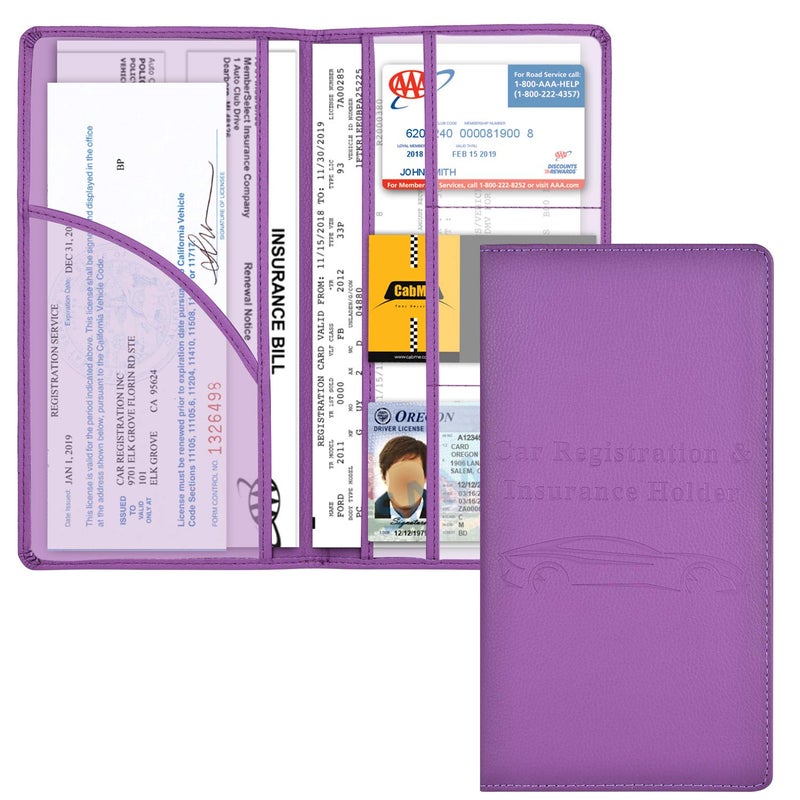Cacturism Car Registration and Insurance Card Holder, Vehicle Glove Box Car Organizer Women Car Accessories with Magnetic Shut for Cards, Essential Document, Driver License, Purple - Image 1