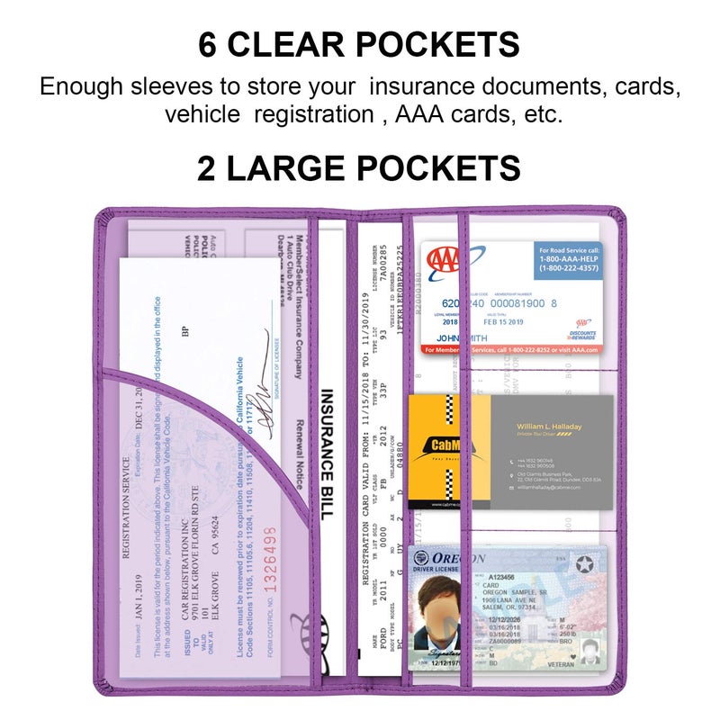 Cacturism Car Registration and Insurance Card Holder, Vehicle Glove Box Car Organizer Women Car Accessories with Magnetic Shut for Cards, Essential Document, Driver License, Purple - Image 5