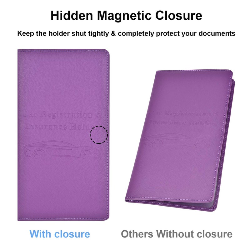 Cacturism Car Registration and Insurance Card Holder, Vehicle Glove Box Car Organizer Women Car Accessories with Magnetic Shut for Cards, Essential Document, Driver License, Purple - Image 3