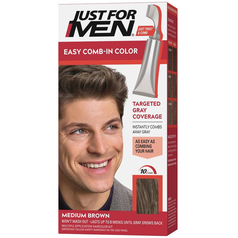 Just For Men Easy Comb-In Color Mens Hair Dye, Easy No Mix Application with Comb Applicator - Medium Brown, A-35, Pack of 1 - Image 1