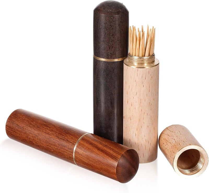 oruola 3pcs Pocket Toothpick Holder, Portable Wood Toothpick Holder for Purse, Toothpick Case for Storage Toothpicks Needle Bead Ear Pick Small Object Women Men - Image 1