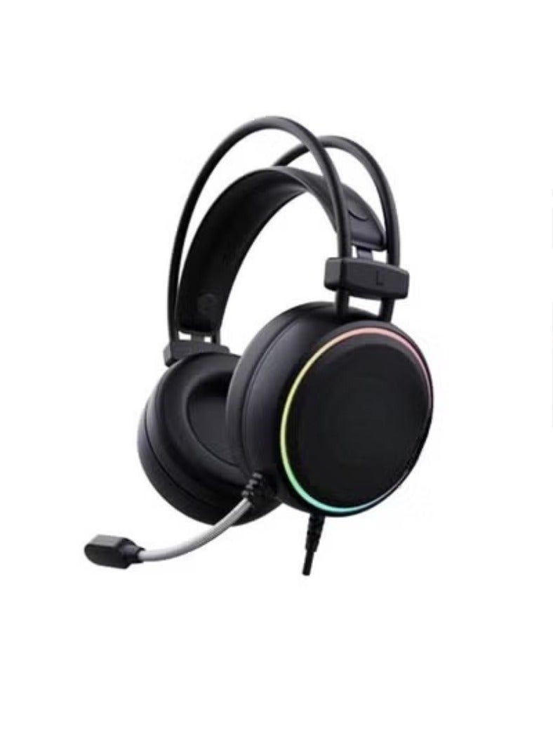 Rock Pow Stereo Gaming Headset for PS4 PC Xbox One PS5 Controller, Over Ear Headphones with Mic, RGB LED Light, Bass Surround, Soft Memory Earmuffs for Laptop Mac Nintendo NES Games  - Image 1