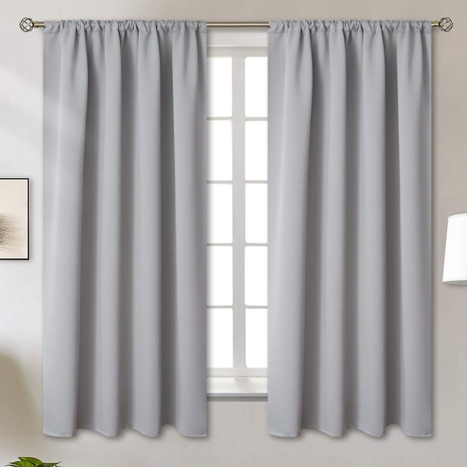 ROD POCKET ROOM DARKENING CURTAINS FOR BEDROOM THERMAL INSULATED BLACKOUT CURTAIN DRAPES FOR LIVING ROOM 52 X 63 INCH 2 PANELS LIGHT GREY