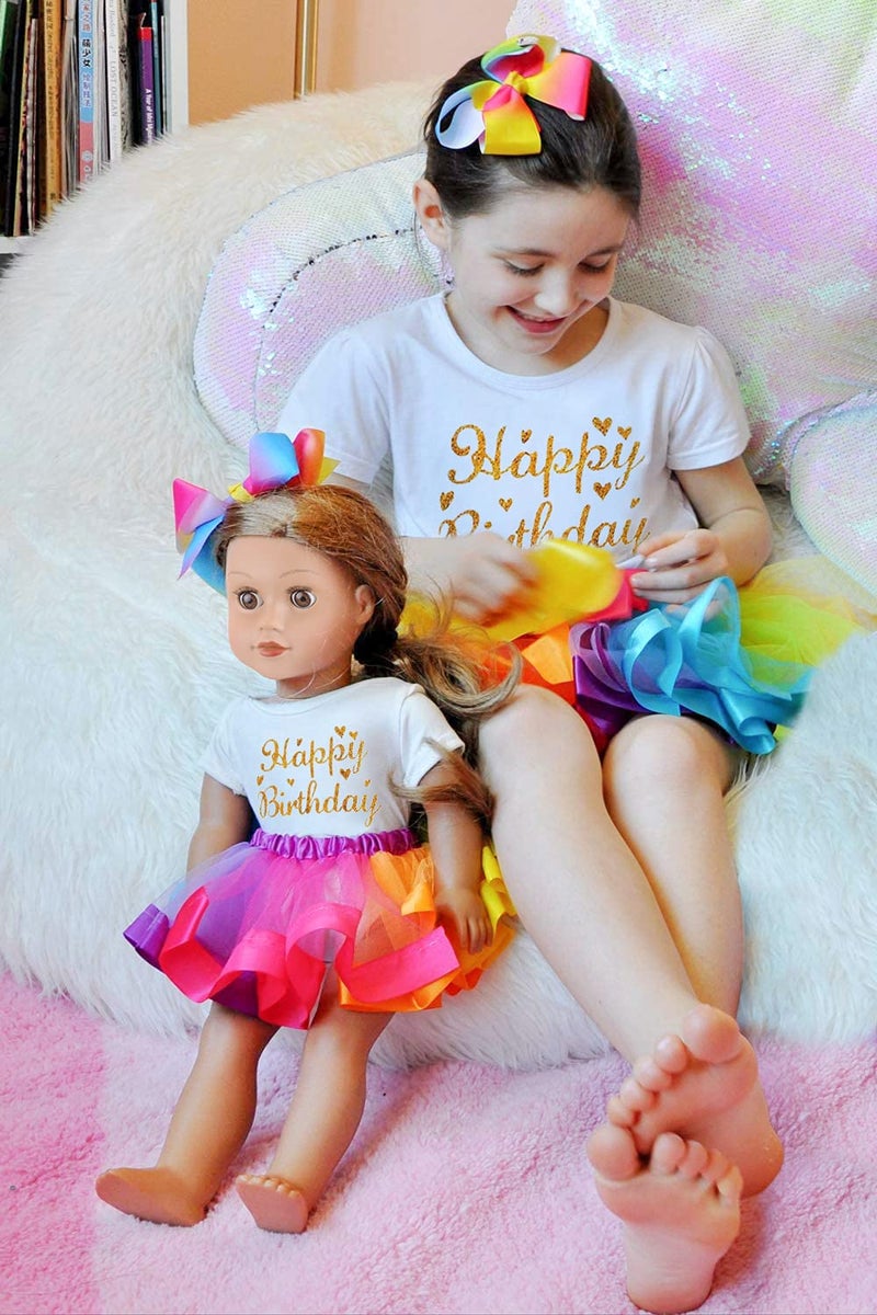 ZITA ELEMENT Rainbow Clothes and Hair Accessories for 18 Inch Girl Doll Matching Girls Outfits - 2 Cotton Shirts  2 Rainbow Tutu Skirts and 2 Bow Hair Clips for Kid Girl Birthday Gift. - Image 3