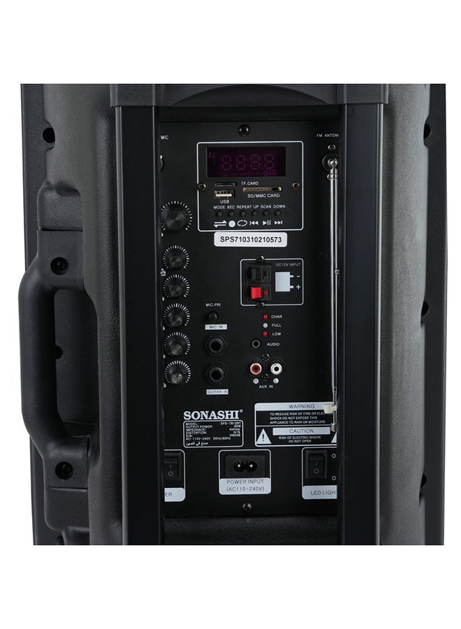 SONASHI Rechargeable Trolley Speaker System With Remote Control And Microphone Usb / Bluetooth/ Sd Card Slots And Fm Stereo Radio Led Display With Recording Function High Sound Speaker For Parties SPS-7812RT Black - Image 3