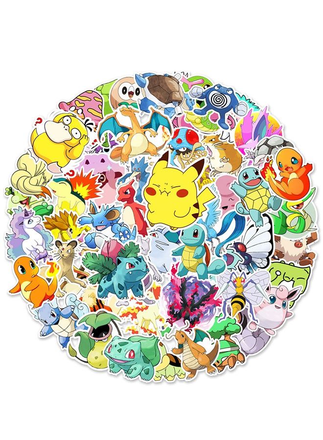 Ant 50-Piece Cute PikaChu Cartoon Anime Stickers, PVC Waterproof Scratch Proof Reuse Stickers for Water Bottles Laptop Skateboard Bike Phone Guitar Luggage Stickers - Image 1