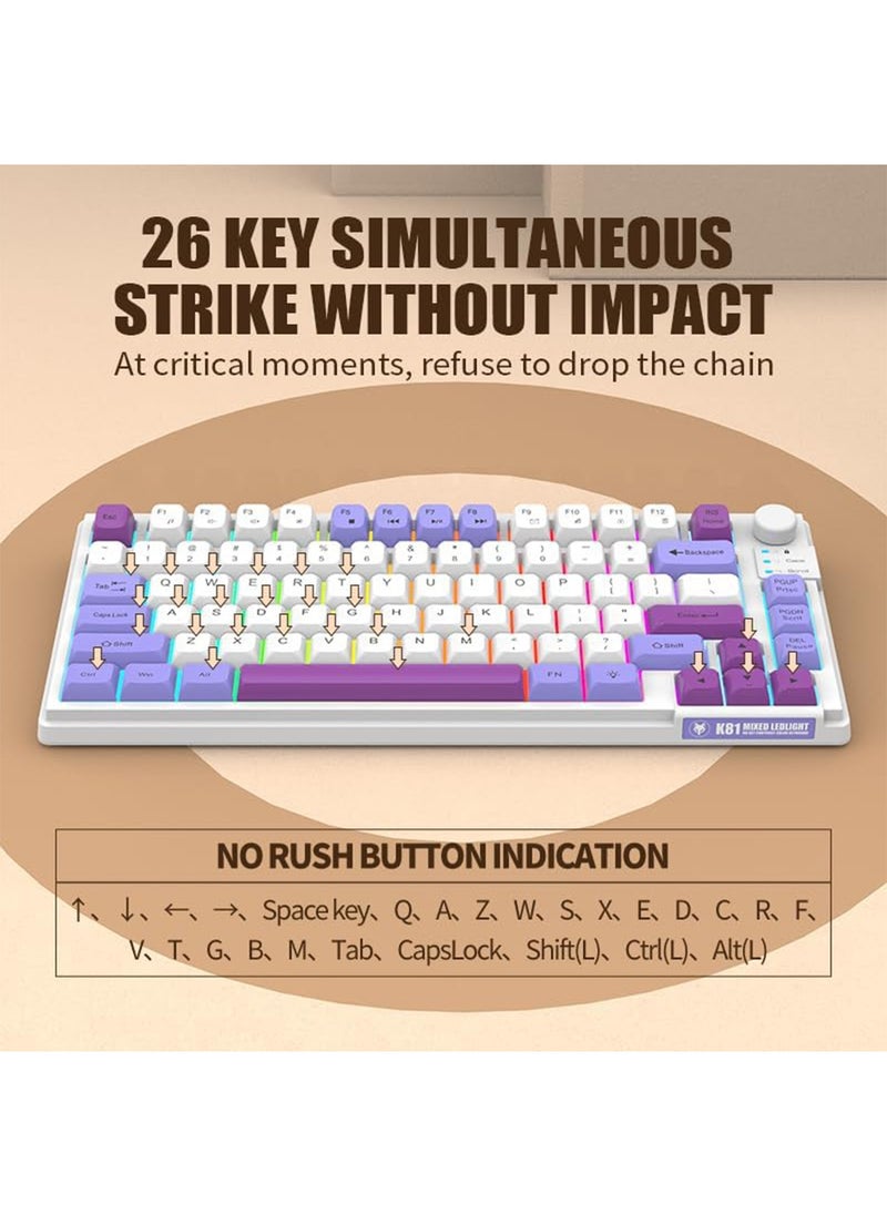 Aookay [Upgraded] Arabic and English Wired Gaming Keyboard, 81-key Silent Keyboard with Adjustable RGB Rainbow Backlit and Independent Volume Adjustment Knob Keyboard for Office and Games (Gray)  - Image 4