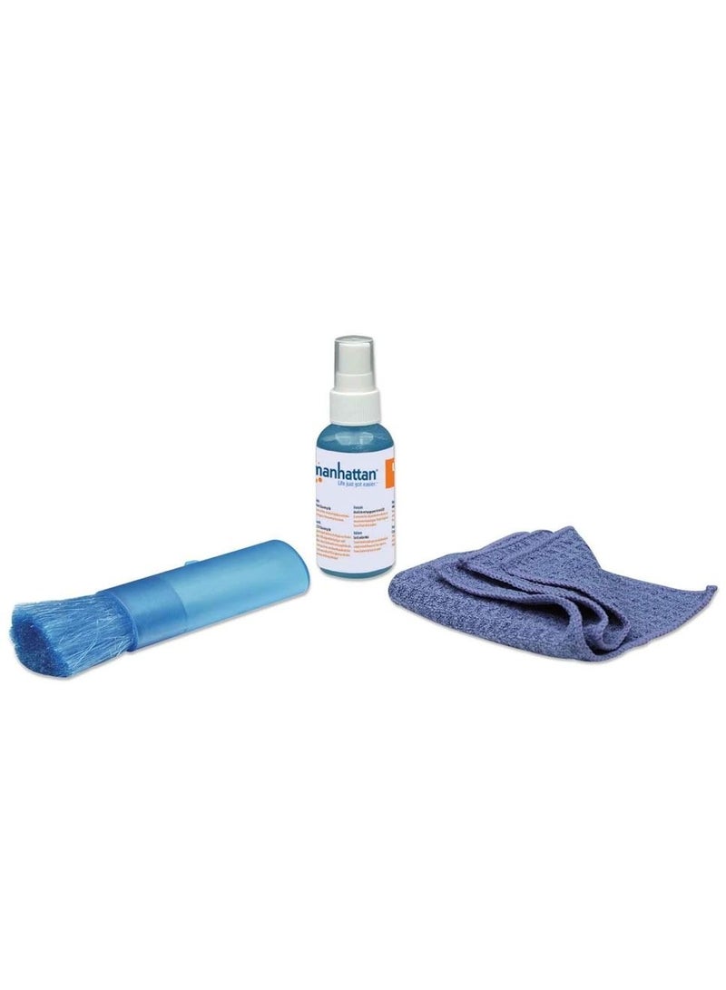 مانهاتن مجموعة تنظيف صغيرة لشاشات LCD من مانهاتن 421010 خالية من الكحول، تتضمن محلول تنظيف وفرشاة وقطعة قماش من الألياف الدقيقة، 60 مل (2 أونصة)